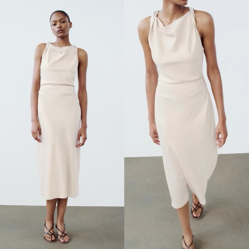 Zara Satin Effect Mini Dress Cream Event Dress Size Medium NWT - Picture 10 of 11